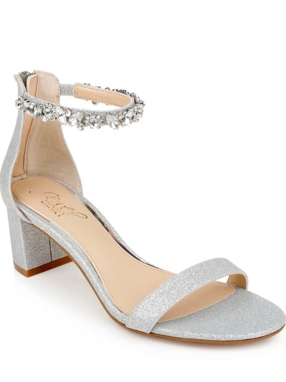 Badgley Mischka Collection CATALINA Glitter Bead AnkleStrap Evening Sandal SZ 10